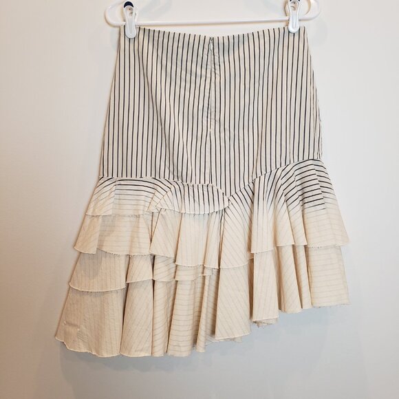 Zara TRF Denimwear Blue/Cream Striped Asymmetrical Tiered Ruffle Skirt Large - Picture 2 of 13